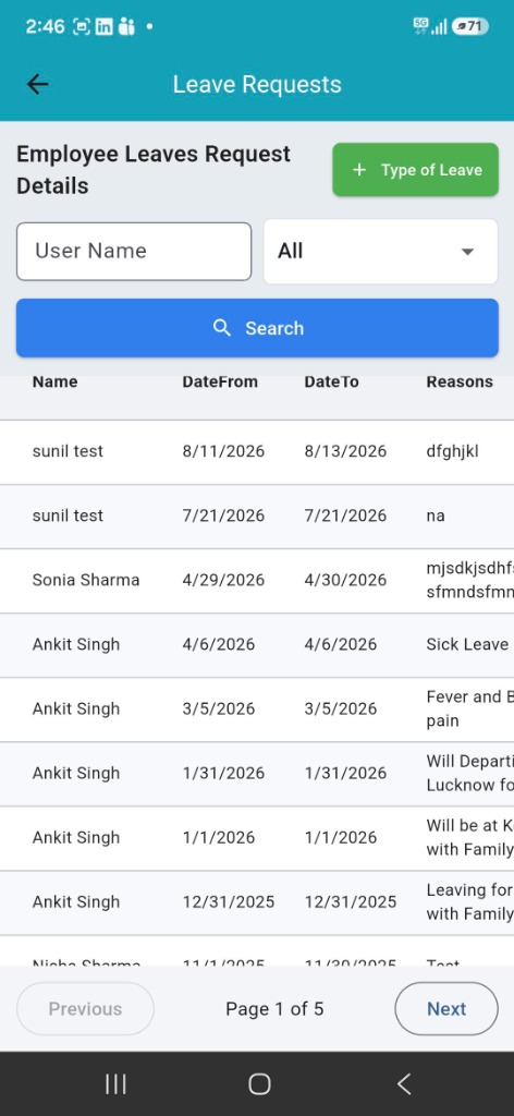 Leave Requests Screen
